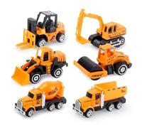 6 Mezzi da Cantiere Giocattolo per Bambini, Camion di Costruzione Set, Pale, Escavatori, Carrelli Elevatori, Betoniere, Rulli, Camion, Giocattolo per Bambini 3+ Anni, Regalo di Compleanno per Bambini