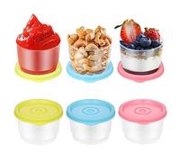 6 mini contenitori alimentari con coperchi, 160 ml set di mini scatola di plastica, piccolo barattolo per la conservazione del bambino con coperchi per il pranzo, lo yogurt (giallo, blu, rosa)