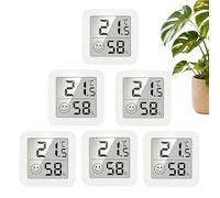 6 mini igrometri digitali, igrometro per interni con indicatore Smiley, idrometro di precisione wireless, LCD autoportante, per casa, scuola, cantina, serra, magazzino (bianco)