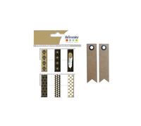 6 mollette Epoxy oro-nero-bianco + 20 etichette kraft a bandiera