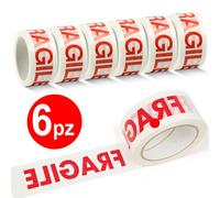 6 NASTRO ADESIVO PER IMBALLAGGIO CHIUSURA SCATOLI 48MM X 132MT SCRITTA FRAGILE