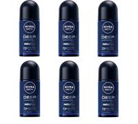 (6) Nivea Deep 48h Deodorante Antitraspirante Roll On Uomo 6x 50ml VENDITORE UE
