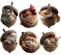 6 ornamenti di ghianda animali della foresta, ornamenti natalizi della foresta, ornamenti natalizi 2D in acrilico, decorazione rustica a tema naturale per decorazioni per albero di Natale,