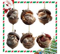 6 ornamenti natalizi a forma di ghianda a forma di animali della foresta, decorazioni natalizie 2D piatte in acrilico a forma di pigna, decorazione da appendere per Natale (6 pezzi)