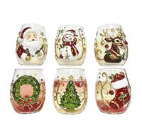6 Pack Christmas Wine Glasses, 3D Relief Design Stemless Wine Glasses | Santa Tree Festive Glassware Christmas Juice Glasses Drinking Cups For Juice Coffee Cocktail Drink Home Office Bar Farmhouse