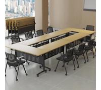 6-Pack Folding Conference Table Modern Flip Top Training Room Tables with Wheels Save Space for 12-16People Rectangle Office Meeting Desk Computer Desk for Study Writing