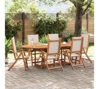 6 Pack Folding Garden Chairs Acacia Solid Wood & Textilene Outdoor Patio Furniture Set for Terrace, Backyard, Beach - Adjustable Backrest, Weather-Resistant, Easy Storage, Supports 110kg per Seat