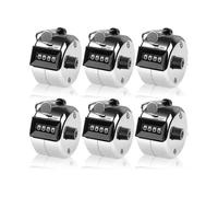 6 Pack Hand Tally Counter 4-Digit Lap Counter Clicker Handheld Mechanical Number Click Counters with Metal Finger Ring Hoop Holder Silver