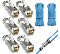 6 Pack Upgraded Rope Roller Tensioner, Reflective Nylon Cord Rope Tightening Cinching Tool, Heavy Duty Cam Lock Adjuster for Camping Tent, Tarp, Guy Line, Boating Outdoor Home Windproof Tie Down Gear