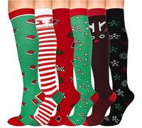 6 Paia Calze A Compressione Natalizie Per Uomo E Donna Calze Elastiche A Compressione Graduata Per Sportive, Corsa, Escursioni, Ciclismo, Medici, Viaggi In Aereo (Christmas 2,S-M)