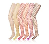 6 Paia Calze a Rete Collant in Pizzo a Vita Alta per Bambina (Multicolore, XL Foro)