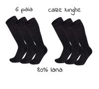6 Paia Calze Nere Lunghe 80% Lana Lunghe Uomo Neve Montagna Invernali Termiche