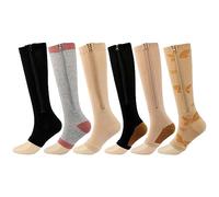 6 paia di calze a compressione con cerniera per uomo e donna, punta aperta, calze a compressione senza dita, calze a compressione per la circolazione sanguigna, set da 6 paia, taglia XL, Set da 6 paia