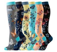 6 paia di calze di compressione con motivo floreale per donne e uomini, calze di compressione alte fino al ginocchio traspiranti, calze di compressione sportive per corsa, ciclismo, escursionismo, inf