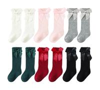 6 Paia Di Calze Per Neonati, Calzini Morbidi Ed Elastici, Graziosi Calzini Con Fiocco, Calzini Caldi Per Bambine