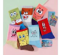 6 paia di calzini alla caviglia unisex colorblock traspiranti e comodi, con motivi divertenti a tema Spongebob Squarepants 39-42,36-39FumettoTessuto