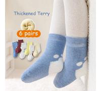 6 paia di calzini con stampa a zampa d'orso per bambini (1-4 anni), spessi, caldi, morbidi e confortevoli, calzini a metà polpaccio, adatti per l'autunno/inverno, versatili per uso casual e formale 1-