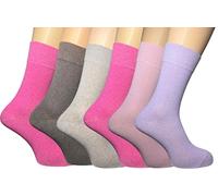 6 paia di calzini da donna non elastici - calzini da donna in morbido cotone | top non vincolante per la circolazione | calzini per diabetici da donna taglia 4-7 UK, Pstl-Luce, Taglia unica