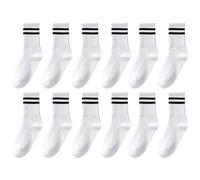 6 paia di calzini sportivi bianchi da donna, calzini in cotone traspirante, per il tempo libero, calzini da donna, design a due strisce, fitness Essentials, bianco, Taglia unica