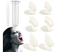 6 paia di denti da vampiro, 3 misure di accessori da vampiro con un tubo di massaggiagengive, denti da vampiro per bambini, adatti per giochi di ruolo, feste di Halloween (15, 17, 19 mm)