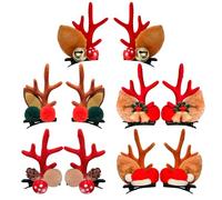6 paia di fermagli per capelli a forma di corna di Natale con cappello di Babbo Natale, campane, pompon e pigne, accessori per capelli per ragazze e donne