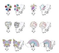 6 paia di orecchini a clip per ragazze, ipoallergenici, orecchini a clip per bambini, senza foro per l'orecchio, clip per bambini, a forma di cuore, farfalla, stelle, fiori arcobaleno