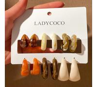 6 Paia di orecchini asimmetrici alla moda ed eleganti a forma di C in acrilico, adatti per le donne, set di orecchini da regalo per gli amici (potrebbero esserci alcune differenze tra l'immagine e il 