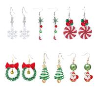 6 Paia di Orecchini di Natale per Donna, Pendenti e a Lobo, con Babbo Natale, Fiocco di Neve e Albero di Natale, Idea Regalo per Ragazze e Donne