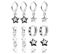 6 paia di piccoli orecchini a cerchio da donna, semplici e squisiti orecchini a perno piccoli, set di orecchini vintage in argento Y2k, orecchini con ciondolo a stella con strass, cartilagine vintage