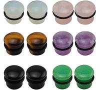 6 paia di tappi per le orecchie in pietra mista con anello in silicone, Pietra
