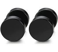 6 paia di tappi singoli in acciaio inossidabile nero lucido, a forma di manubrio, orecchini a vite da uomo (nero)