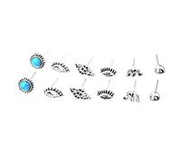 6 Paia Donne Etniche Blu Resina Occhi Foglie Perline Elefante Orecchini Set Elegante e Popolare Lovely And Practical