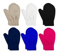 6 Paia Guanti Invernali Caldi Muffole con Dita Intere in Maglia Elastiche per Bambini 1-4 Anni (Colore Brillante, Muffola)