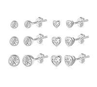 6 Paia Piccoli Orecchini Argento 925 per Donna Uomo Set, Orecchini a Cerchio con Zirconi Cubici, Orecchini punto luce, Set Orecchini Nichel Free Anallergici Donna earrings