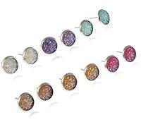 6 Paia/Set di Orecchini a Bottone con Glitter Colorati Geometrici Orecchini di Cristallo Rotondi Set di Gioielli con ciondoli per Le Donne Attractive