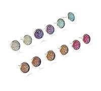 6 Paia/Set Orecchini a Perno in Pietra Sintetica Lucida con Brillantini Orecchini Geometrici Rotondi in Cristallo per Donne Ragazze alla Moda e Popolari Convenient Handled