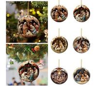 6 palline di Natale con scena del presepe, in acrilico 2D, da appendere, per albero di Natale, decorazione per la nascita di Gesù, regali religiosi per cristiani e familiari (A)