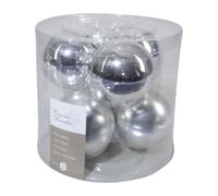 6 palline di Natale/palline natalizie, in vetro, 80 mm, lucido/opaco, argento