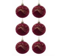 6 Palline per Albero di Natale 8 cm Velluto Bordeaux con Decorazioni | Palla bordo' con Glitter Oro addobbi Eleganti per Albero natalizio casa