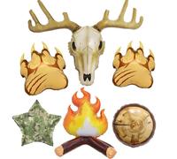 6 palloncini a forma di testa di cervo e artiglio d'orso/4D a forma di stella mimetica per feste di caccia, decorazioni per feste di compleanno, lauree mimetiche rustiche, feste di caccia nel bosco e