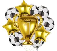 6 palloncini da calcio da 45,7 cm, 1 pezzo grande da 81 cm, 3 pezzi a forma di stella in lamina da 45,7 cm, set nero e bianco a tema sportivo, forniture per compleanni, decorazioni per feste, uomini e
