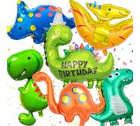 6 Palloncini Dinosauro in Foglio Metallizzato, Decorazione Compleanno con Elio 3D - Per Feste a Tema Dino e Giungla (Confezione da 6)