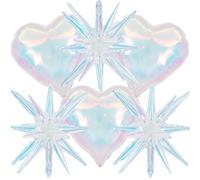6 palloncini in lamina iridescenti, 55,9 cm, 45,7 cm, a forma di cuore, a forma di stella, iridescenti, grandi, olografici, trasparenti, per compleanno, baby shower, sirena, arcobaleno, feste di nozze