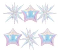 6 palloncini in lamina iridescenti, 55,9 cm, 45,7 cm, a forma di stella, iridescenti, grandi, olografici, cono, in lamina trasparente, per compleanno, baby shower, sirena, arcobaleno, decorazioni per