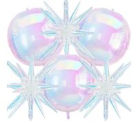 6 palloncini in lamina iridescenti, palla rotonda 4D da 55,9 cm e palloncini iridescenti a forma di stella esplosiva da 45,7 cm, grandi palloncini olografici trasparenti per feste di compleanno sirena