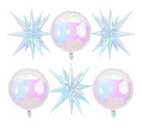 6 palloncini in lamina iridescenti, palloncini rotondi da 55,9 cm e palloncini iridescenti a forma di stella esplosiva, grandi palloncini olografici trasparenti per compleanni, sirene, arcobaleno