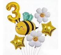 6 palloncini per decorazione di compleanno 3 anni con ape, margherita, ape, in alluminio per 3° compleanno, decorazione per torta e festa