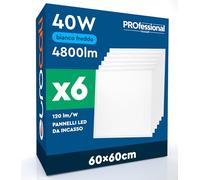 6 Pannelli LED 60x60 40W da Incasso Quadrati 4800 lumen con Driver Philips - Luce Fredda 6500K - Plafoniera da Ufficio ad Alta Luminosità 120 lm/W Lampada Piatta per Controsoffitti Modulari