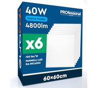 6 Pannelli LED 60x60 40W da Incasso Quadrati 4800 lumen con Driver Philips - Luce Fredda 6500K - Plafoniera da Ufficio ad Alta Luminosità 120 lm/W Lampada per Controsoffitti Modulari