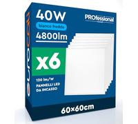 6 Pannelli LED 60x60 40W Quadrati da Incasso 4800 lumen con Driver Philips - Luce Fredda 6500K - Plafoniera da Ufficio ad Alta Luminosità 120 lm/W Lampada Piatta per Controsoffitti Modulari